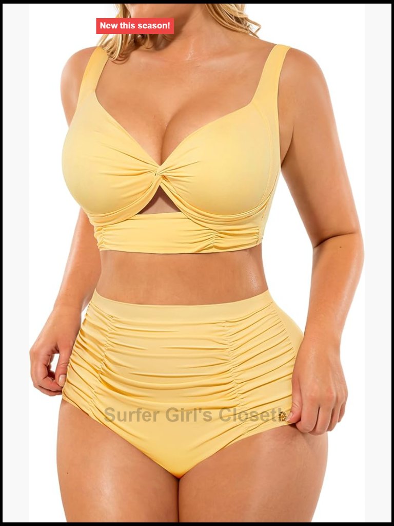 High Waisted Tummy Control Bikini Set Twist Front Ruched Bathing Suit